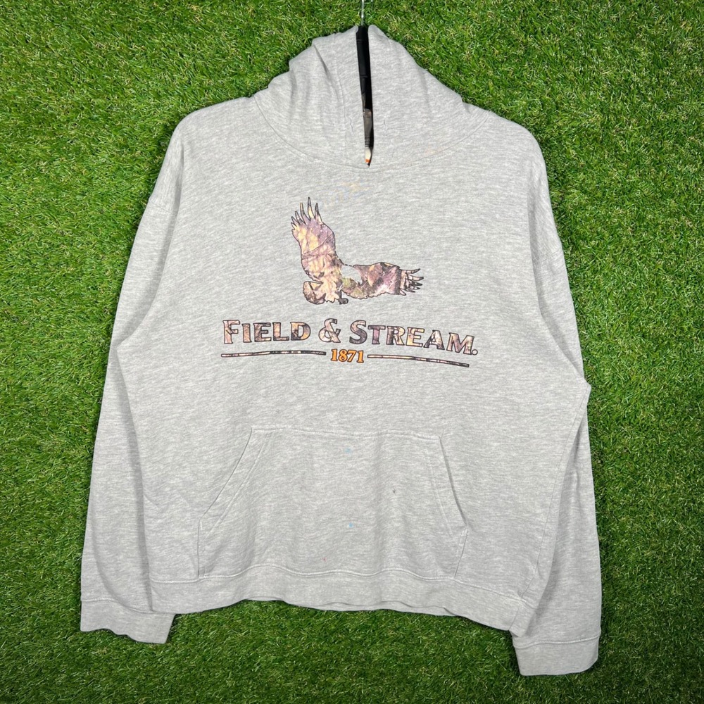 Field & Stream 1871 Mens Gray Camo Eagle Graphic Hoodie Sweatshirt Size Medium